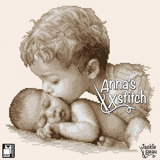 Kiss from big brother – Cute baby cross stitch kit with fabric & floss – Jackie Beau design for beginners