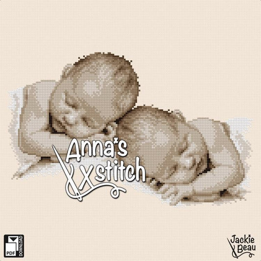 Twin – Cute baby cross stitch kit with fabric & floss – Jackie Beau design for beginners
